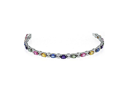 White Gold Plated Multicolored stone Tennis Bracelet